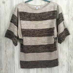 Style & Co. Brown Beige Striped 3/4 Kimono Sleeve Sweater